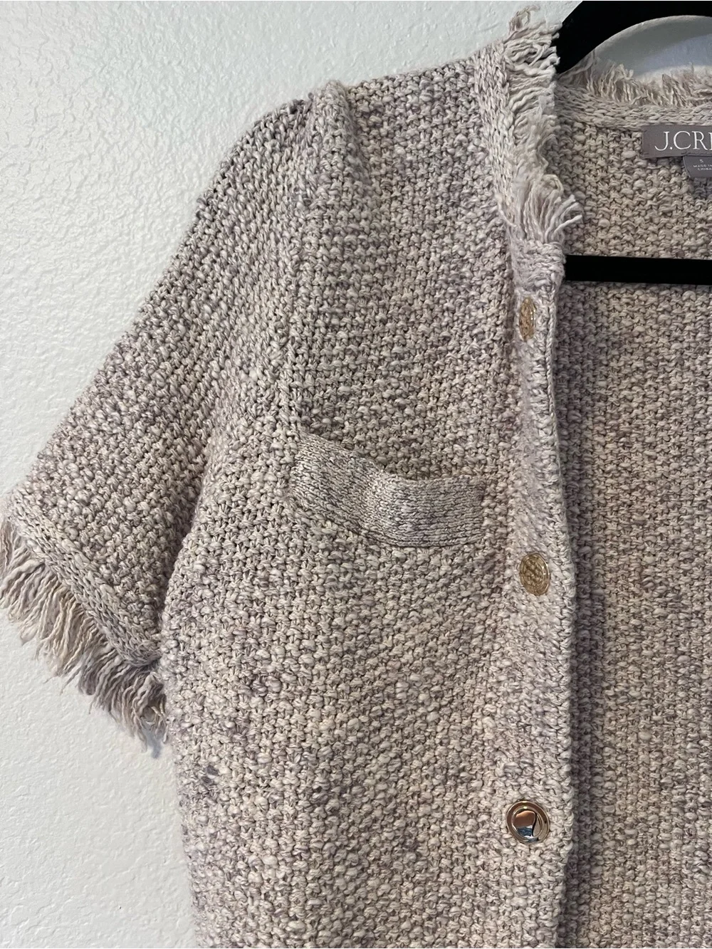 J. Crew Beige Fringe Short-Sleeve Knit Cardigan